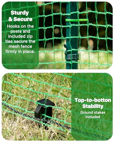 Image of Temporary Fence with Metal Posts, 40 inch Hx50'L Garden Fence Animal Barrier with Ground Spikes, Plastic Fencing for Outdoor Dogs, Chicken, for Backyard, Patio, Garden