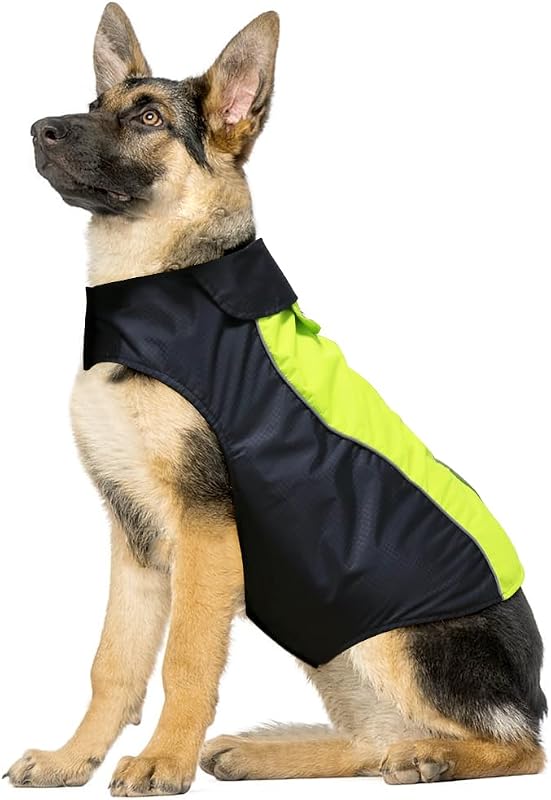 Capa de Chuva Impermeável para Cães VIZPET com Forro de Fleece e Faixas Refletivas Verde (M)