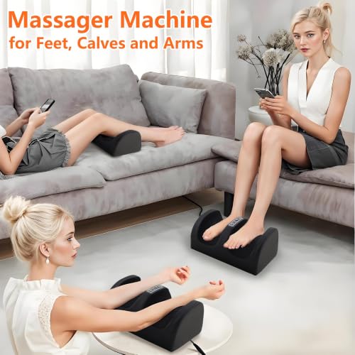 Image of Black Foot Massager with Heat Electric Foot and Calf Massager with Roller Deep Shiatsu Feet Massage for Plantar Fasciitis Neuropathy & Pain Relief Gifts for Women & Men
