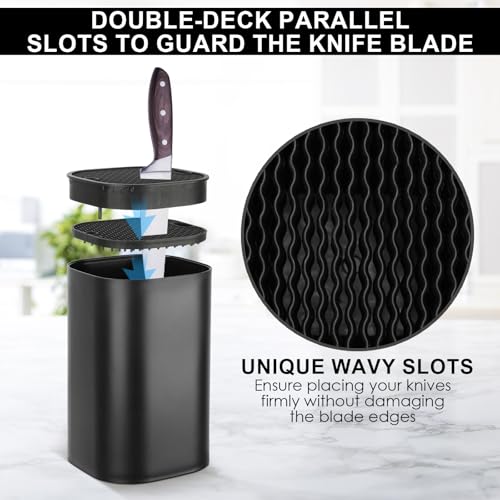 Knife Block Without Knives,Universal Knife Block Holder with Scissors Slot, Sharpening Bar Slot,Detachable Kitchen Knife Holder for Easy Cleaning Space Saver Black - Image 6