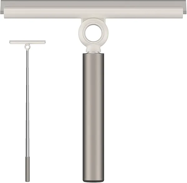 EHOMGUI Extenable Shower Squeegee for Glass Doors, Shower Squeegee with 10-Inch Silicone Blade, Telescoping Handle for Windows and Shower Glass, Silver