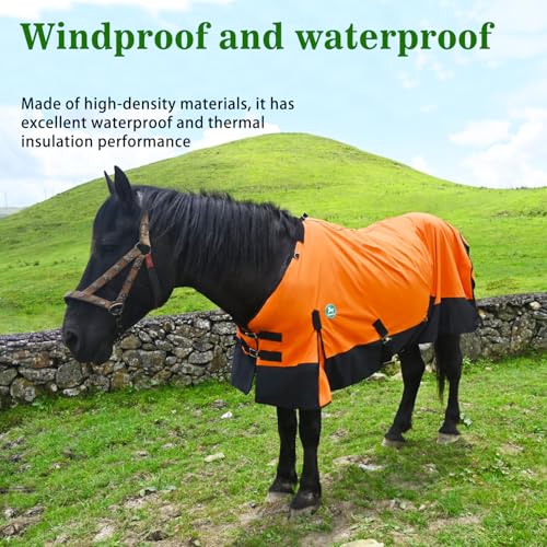 Image of Waterproof Horse Sheet|Horse Blankets for Real Horses|Adjustable with Tail Rainy Day Choices for Horses(74 inch, Orange)