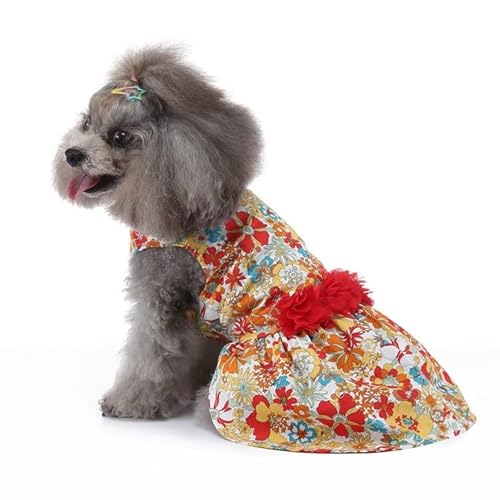 ItinG Saia para animais de estimação roupas para cães e gatos primavera verão flor amor gatinho e fi