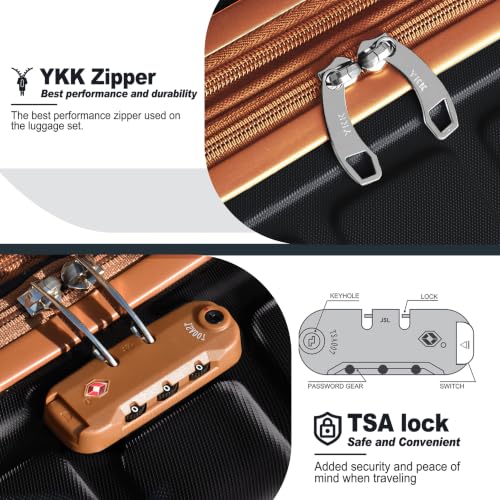 Image of KEYTANG 3-Piece Hardshell Luggage Set(20 /24 /28), Lightweight Expandable Suitcase with TSA Lock and Double Spinner Wheels, 20% Expansion for Extra Packing, Carry-On and Checked Bags, Apricot Black