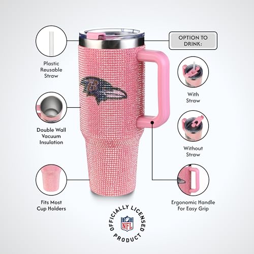 Image of The Memory Company Officially Licensed 40oz Pink Bling Game Day Tumbler, Baltimore Ravens
