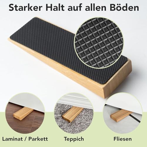 Türstopper rutschfest aus Bambus - 2er Set Türkeil aus Holz - Fester Türstopper boden mit Gummi - Türkeile für alle Böden - Holzkeile für alle Arten von Türen - Door stopper