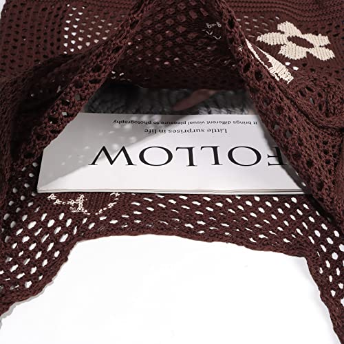 Image of Ovida Crochet Tote Bag Mesh Beach Bag Fairycore Hobo Bag Fairy Grunge Aesthetic Shoulder Bag Y2k Purse for Women Girls