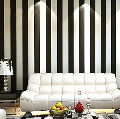 Loaest Wallpaper Roll Modern Brief Vertical Black And White Stripe Wallpaper Roll For Living Room Background Wall Home Decor, Black White Stripe, 5.3 Square Meters