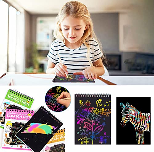 16 Pack Scratch Art Drawing Notebook Set For Kids, Scratch Art Paper Rainbow Mini Notes Set, Sketch Drawing Pad For Kids Party Favors（With 16 Wooden Stylus & 4 Drawing Stencils） #TOP2