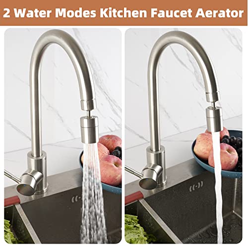 Hibbent Dual-Function Female Faucet Aerator, 1.8 Gpm Extra Big Angle Rotate Kitchen Sink Aerator Sprayer Head 360° Swivel Sink Sprayer Attachment-55/64 Inch-27Uns Female Thread-Brushed Nickel #TOP1