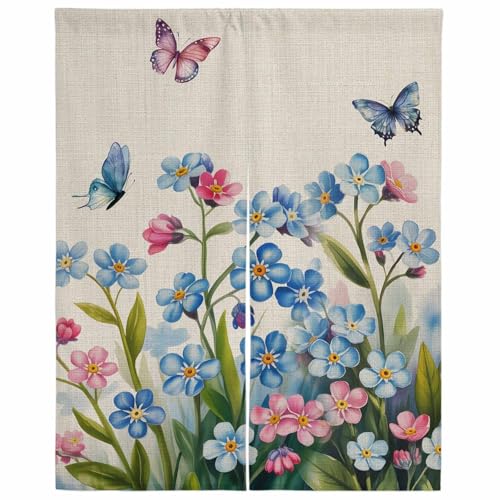 のれん 目隠し 遮光 暖簾 間仕切り 麻布柄 春 花 ちょう 水彩画 厚手 防寒 防音 断熱 ロング 半間のれん リビング 和風 カーテン プライバシー保護 玄関 キッチ リビング 飲食店 出入り口 室内インテリア 温泉 施設向け バスルーム 階段 脱衣所
