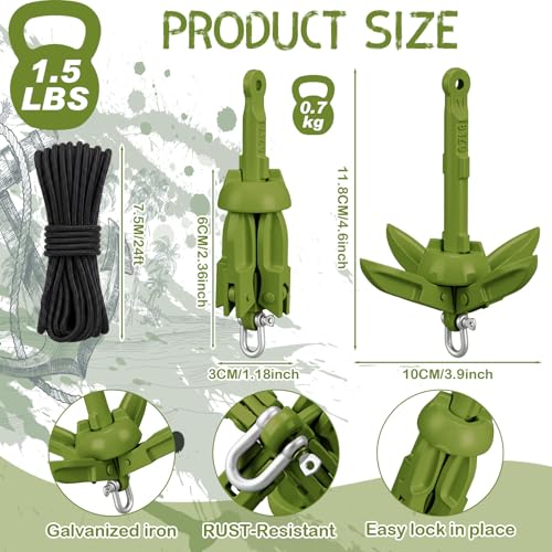 Image of MorningRo 1 Pack 1.5 /3.5 lb Marine Kayak Anchor Kit with 40ft Rope and Buoy Folding Grapnel Boat Anchor Kit Kayak Fishing Accessories for Small Boats, Canoe, SUP Paddle Boards