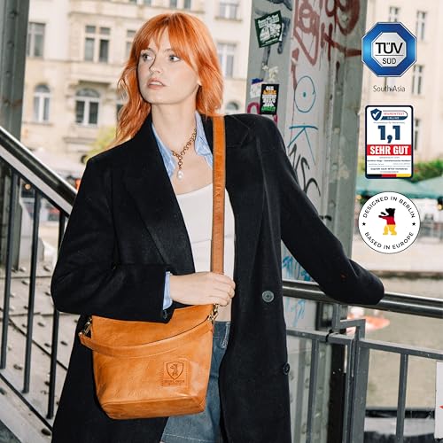 Berliner Bags Vintage Genuine Leather Shoulder Bag Madison, Small Tote Bag, Bucket Bag, Top Handle Bag for Women - Brown3