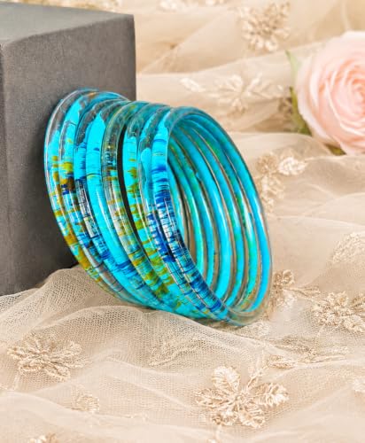 Image of NMII Premium Glass Bangle Set for Women | Multicolor Designer Kangan | Fancy Kanch ki Chudiya | 3D Transparent Chudi Set | Wedding & Festive Occasions Bangles
