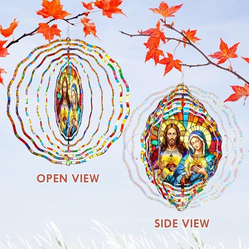 Image of FLAGWIX Sacred Heart Christian Wind Spinner, 12 in Stainless Steel