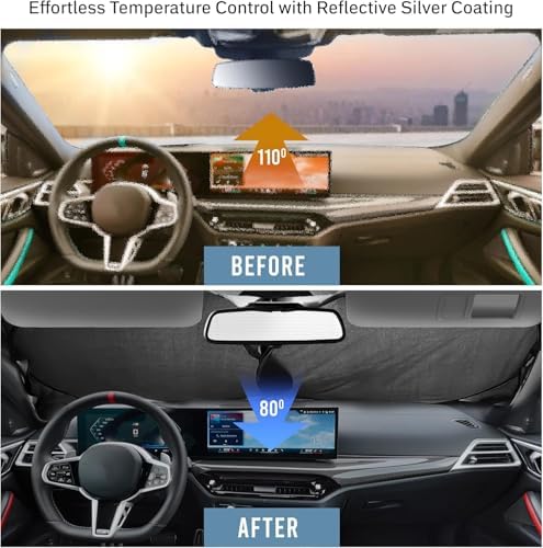 Autovir Windshield Sun Shade, Foldable Car Window Shades, 280T Visor Shade - View 5