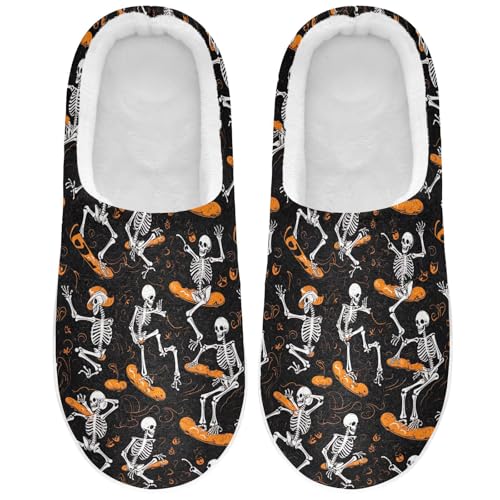 Womens Men's Halloween Skull Gothic Slippers,Memory Foam Slippers for Home,Bedroom Slippers Fluffy Fuzzy Slippers House Shoes for Women Men 213436542