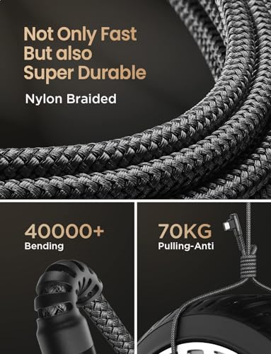 Image of AINOPE Right Angle USB Type C Cable [3-Pack 3.3ft /6.6ft /10ft] 3.1A Fast Charging USB to USB C Cable, Nylon Braided USB C Charging Cable Compatible with Galaxy S21+ Ultra, iPad mini /Air /Pro, Pixel 6X