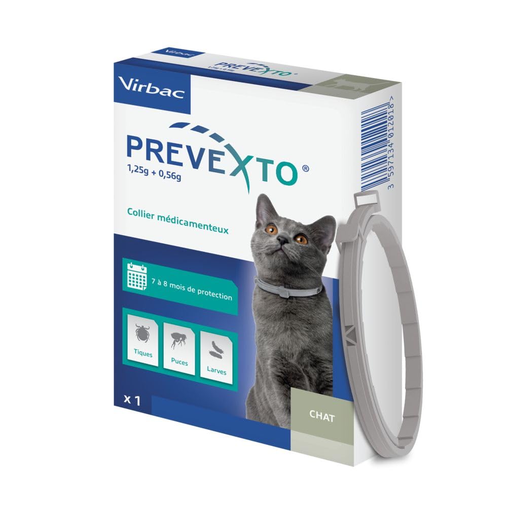 Virbac Prevexto Collier Anti Puces et Tiques pour Chat (38 cm) – Antiparasitaire Protection Longue Durée* Puces et Tiques.