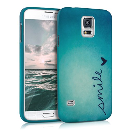 kwmobile FUNDA de TPU silicona para > Samsung Galaxy S5 / S5 Neo / S5 LTE+ / S5 Duos < Diseño Smile azul turquesa   Estilosa funda de diseño de TPU blando de alta calidad