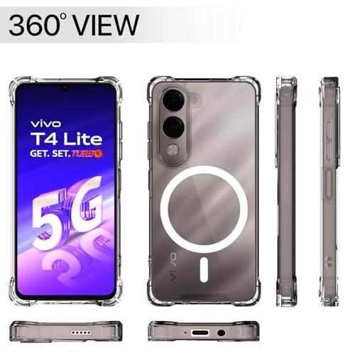 Image of Outlouders Back Cover for Vivo T4 Lite 5G / Vivo Y19 5G Mag-Safe Transparent PC + TPU Bumper Case with Magnetic Support Shockproof Protection (Transparent Mag-Safe)