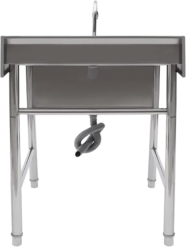 Miniatura 3 de Fregadero de un solo cuenco, juego de fregadero de cocina de restaurante comercial con grifo y escurridor, 1 compartimento para lavabo de mano con