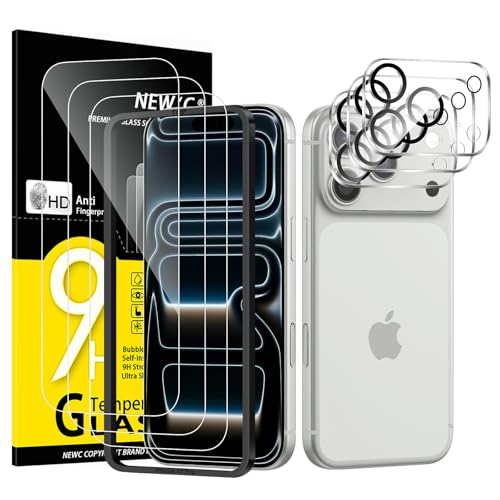 NEW'C 3 x Protector Pantalla para iPhone 17 Pro (6,3 Pulgadas) y 3 x Protector Pantalla Protector de Lente de Cámara - Cristal Templado - Ultra Resistente - Herramienta de instalación fácil incluida