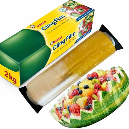 Cling Film W/CUTTER (450 mm) Width | 2 KG Food Wrap | Strong & Stretchable Plastic Wrap for Kitchen Food Storage & Fresh Keeping | Box Size 45 8 8.5 cmcling film