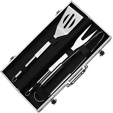 Home Solutions Grill Tools Set with Barbecue Accessories - Stainless Steel BBQ Utensils with Aluminum Case – Small Grilling Kit Makes a Great Gift for Men (3-Piece)