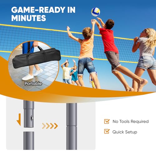 Outdoor Volleyballnetz Set, Höhenverstellbar Tragbarer Beachvolleyball-Netz mit Ständer, Volleyball, Luftpumpe, Feldmarkierungen,Tragetasche für Pool, Garten, Strand, Hinterhof