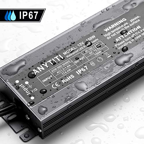 Anytiti LEDPOWER00 Led Driver,Led Power Supply Ip67 Waterproof Output 150W Dc12V 12.5A 3-Prong Plug 4.5Feet thumb #2