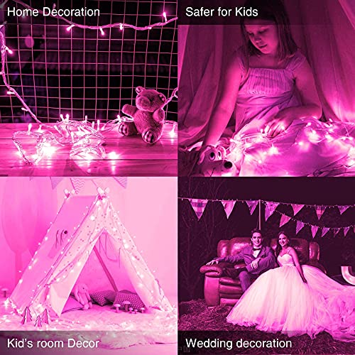 Jmexsuss 006-STRING-L-P100-T Connectable 33Ft 100 Led Pink Lights For Bedroom Decor, 8 Modes Pink String Lights Clear Wire, Plug In Pink Christmas String Lights Indoor Outdoor Waterproof thumb #7
