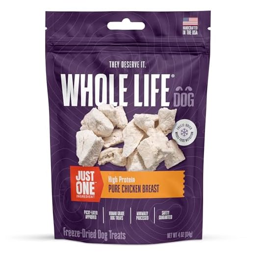 Whole Life Dog Just One Chicken Freeze Dried Dog Treats - Human Grade High Protein Food, Healthy Training Snacks, Freeze Dried Food Toppers, USA Made Natural Treats - 4 oz (Value Pack of 1)