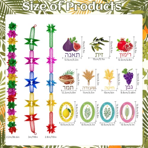 Image of Gameza Happy Sukkah Party Decorations - 23PCS Glitter Happy Sukkot Garland Hanging Swirls Fruit Strings Ornaments Party Decor, Chag Sameach Harvest Jewish Holiday Festival Supplies