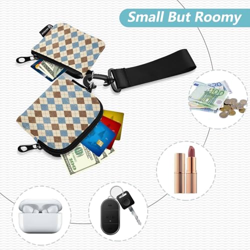 Blue Brown Diamonds Plaid Women's Card Cases Change Holder Compact Size Card Wallet Money Organizer with Zipper Pocket for Daily Use 2 Pcs case para tarjetas de credito2