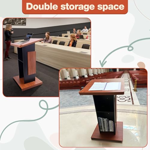 Miniatura 8 de Afitdon Púlpito De Madera Grande Con Ruedas, Púlpito De Madera Premium De Alta Calidad Con Compartimento De Almacenamiento De Doble Capa, Púlpito Para Iglesia, Conferencia, Escuela, Seminario 120 X