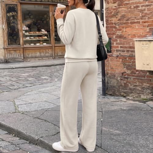 Gryvoilet Lounge Matching Set for Women 2 Piece Sets Fall Outfits Henley Neck Sweatshirt Wide Leg Sweatpants Airport Travel Two Piece Outfits Travel Vacation - image 5