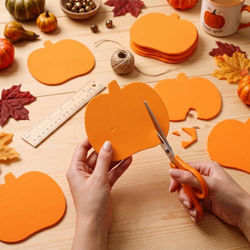 Image of Ireer 48 Pcs Large Foam Pumpkin Cutouts 6 Inch Halloween Crafts Cutouts Fall Bulletin Board Decorations for Fall Craft Project Supplies Halloween Party Chalkboard Wall Decor