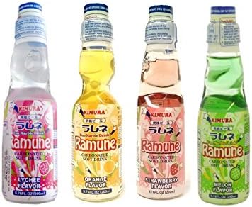 Japanese Ramune 200ml Set of 4 Flavours Melon | Strawberry | Lychee | Orange ラムネ メロン|ストロベリー|ライチ|オレンジ 4種セット