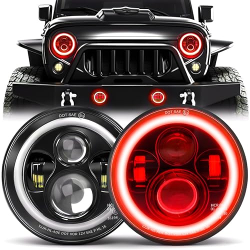 7 Inch Red Halo LED Headlights for Jeep Wrangler JK TJ CJ
