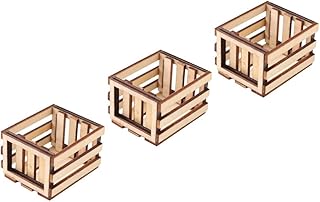 Kisangel 3Pcs Dollhouse Crate Wooden Miniature Milk Crate Fruit Basket Dollhouse Miniature Decoration Micro Landscape Ornament for Fairy Garden Decor