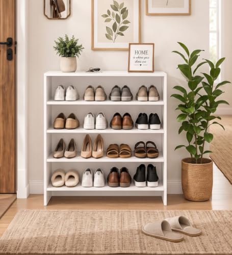 Image of Spyder Craft Engineering Wood Open Shelf Shoe Organizer Shoe Cabinet for Home, Shoe Rack with Multiple Shelves, Space Saving Shoe Rack for Entryway, Living Room & Bedroom, White, DIY Assembly