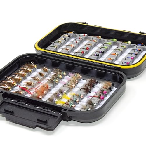 72 Barbless Euro Czech Nymphing Trout Fly Fishing Flies - European Nymph Fly Assortment with Tungsten Beads - Jigs, Perdigons, Leeches, and Barbless Nymphs