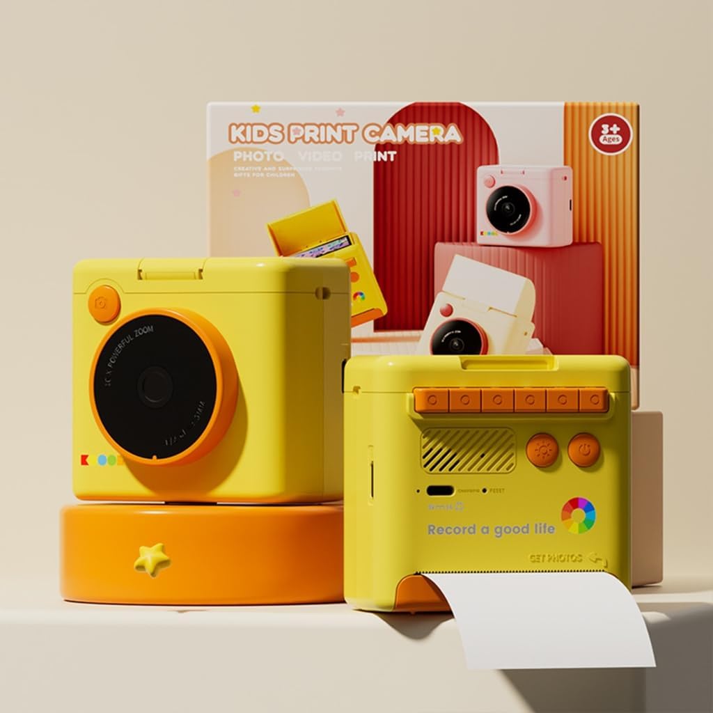 Childrens Flip Camera with 2inch Screen and Adhesive Photo Paper for Learning