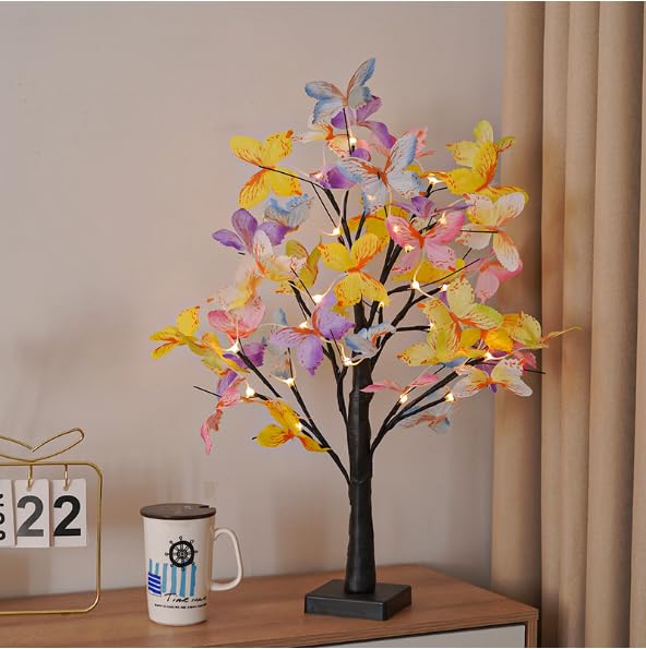 HFHungkeong LED Butterfly Birch Tree Lights Artificial Tree Lamp Lighted Bonsai Tree 3 AA or USB Powered for Bedroom Fireplace Table Decoration(Black) - Image 4