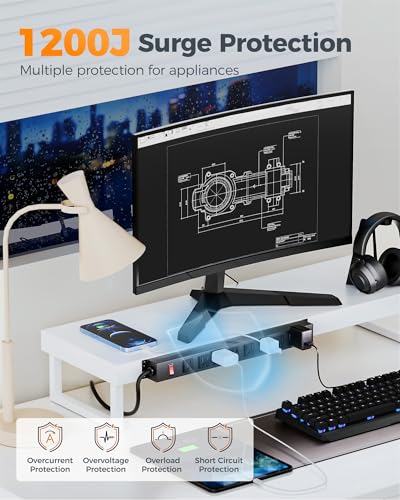 TESSAN Multitoma de Metal, 8 Salidas, 1 Interruptor, Cable de Extensión de 1.83 m miniatura 4