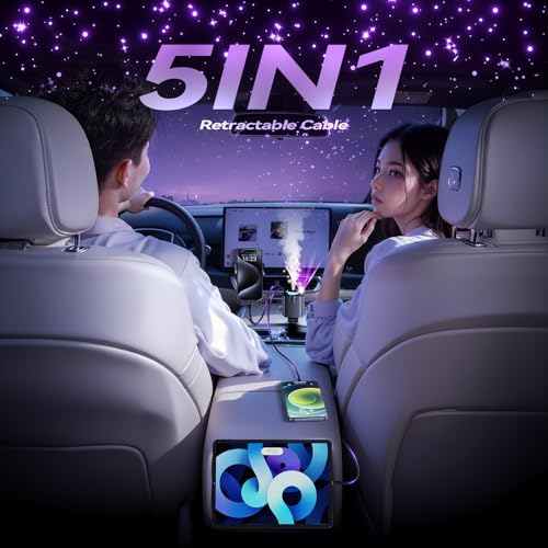 Retractable Car Charger with Starlight and Aromatherapy, 5 in 1 USB C Car Charger Adapter, 69W Fast Charging Cars Phone Chargers, Cars Air Freshener Compatible with iPhone 16 15 14 13 12 and Android