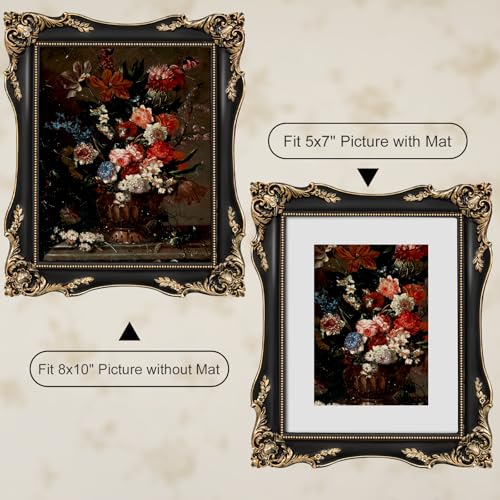 Image of 8x10 Gothic Picture Frame Vintage Black Frames Victorian | Matted to 5x7 or 8x10 Photos, Real Glass, Tabletop or Wall Display