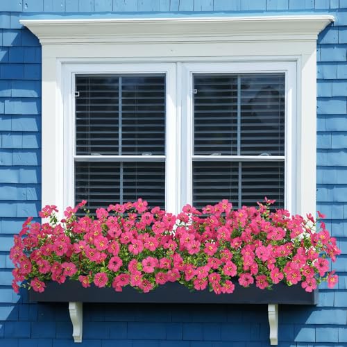 Image of Bassion 16 Bundles Artificial Flowers for Outdoors Fake Flowers, Fuschia | UV resistant, silk flowers, realistic faux plants for outdoor planter, window box porch patio garden home outside decor
