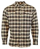 Jachs Men’s 9oz Cotton Flannel Brawny Flannel Shirt Button Down (Medium, Cream/Grey/Rust)